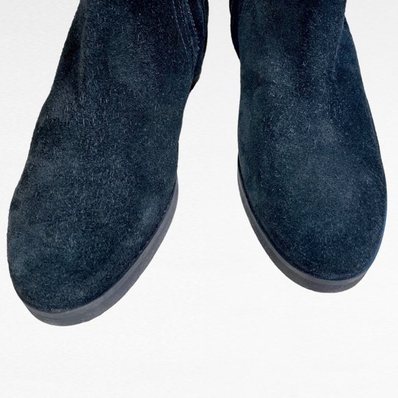 Boho Chic Cuffed Black Suede 16”  Boots Comfy 1” Heel Made in Italy Sz 40 9.5 - Picture 6 of 8